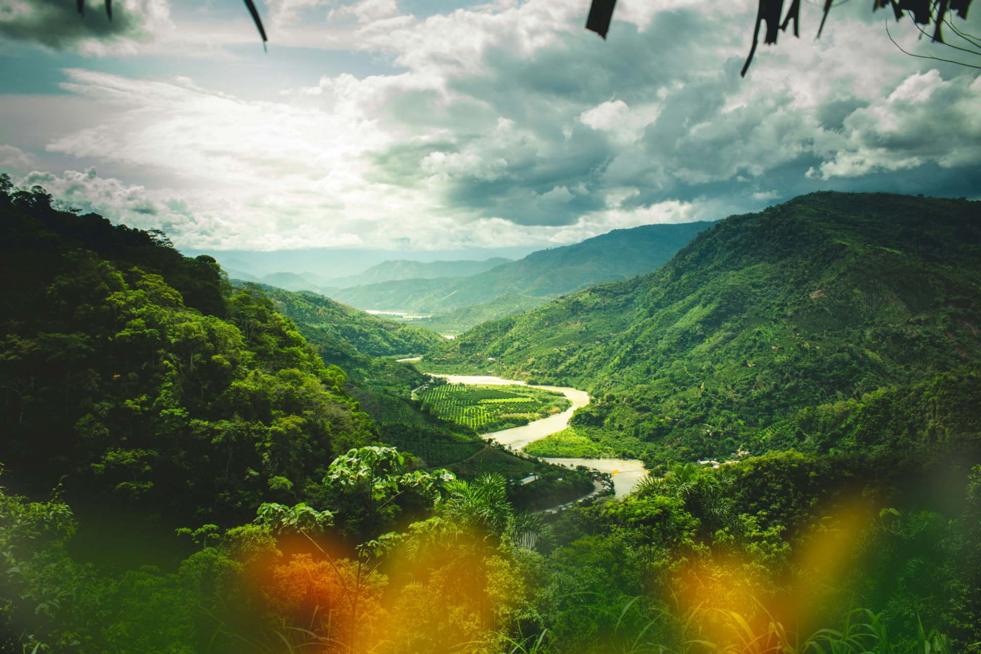 A river winding through a green valley