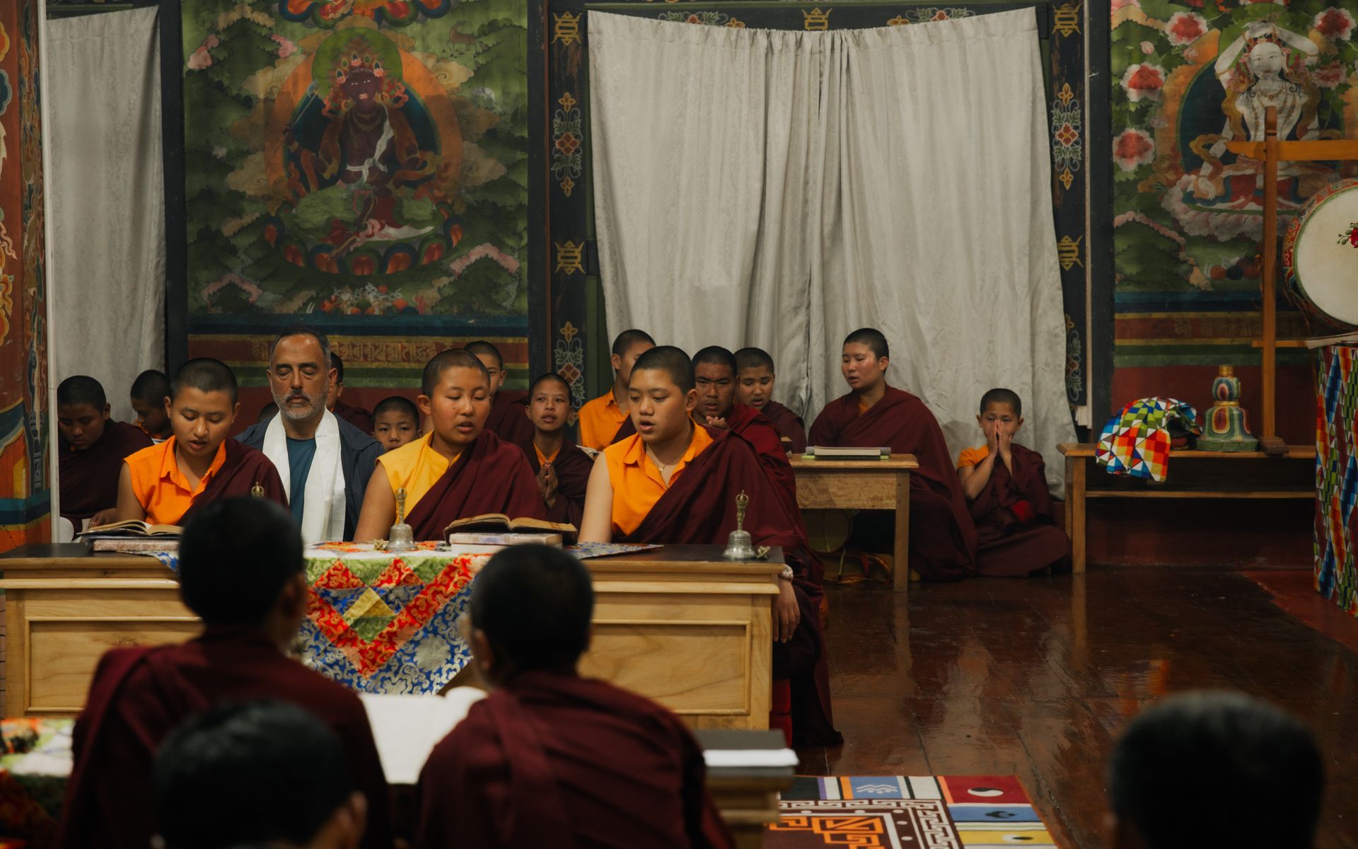 Nuns chanting at the nunnery in Zhemgang