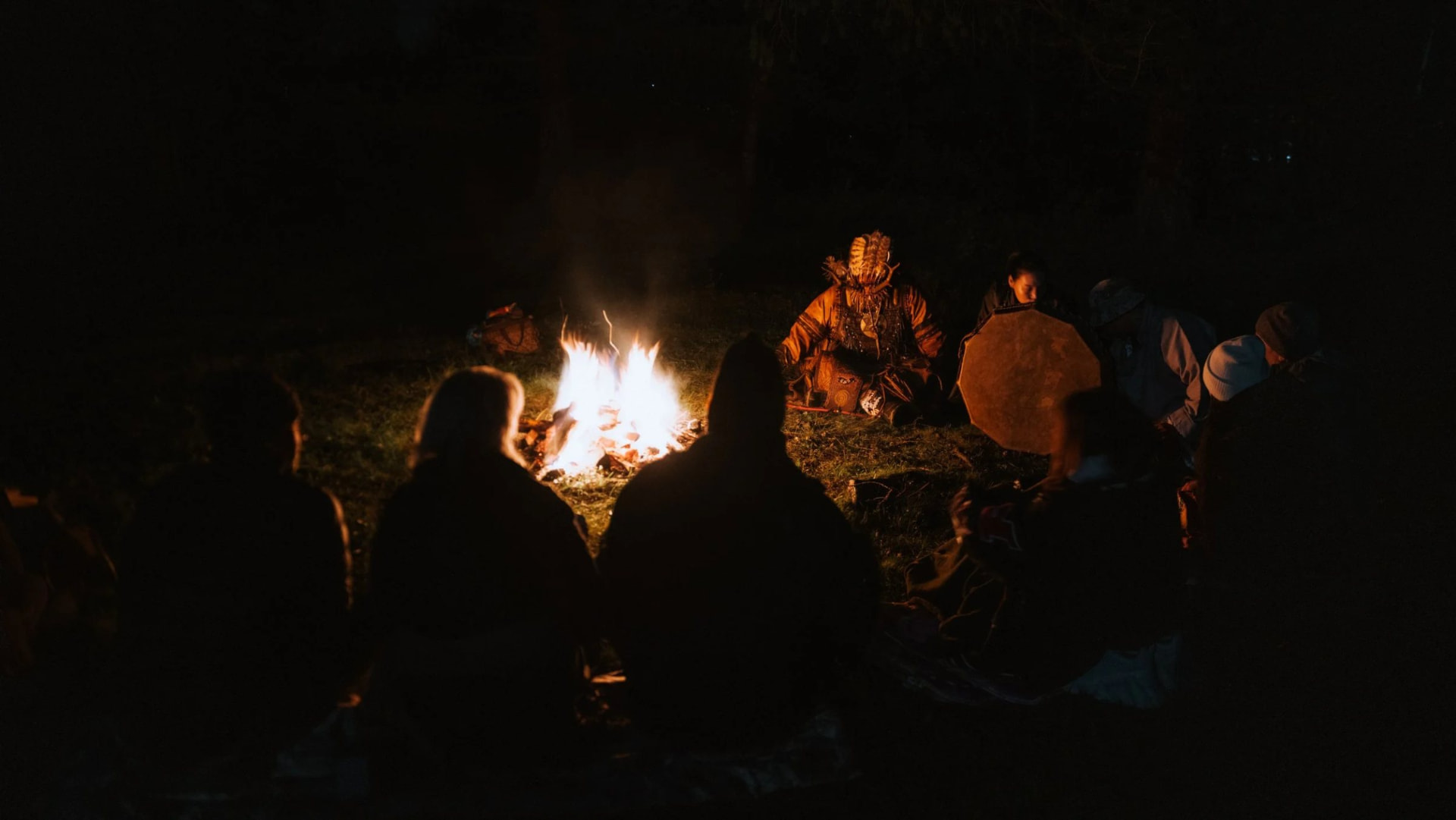 A night fire ceremony in Mongolia