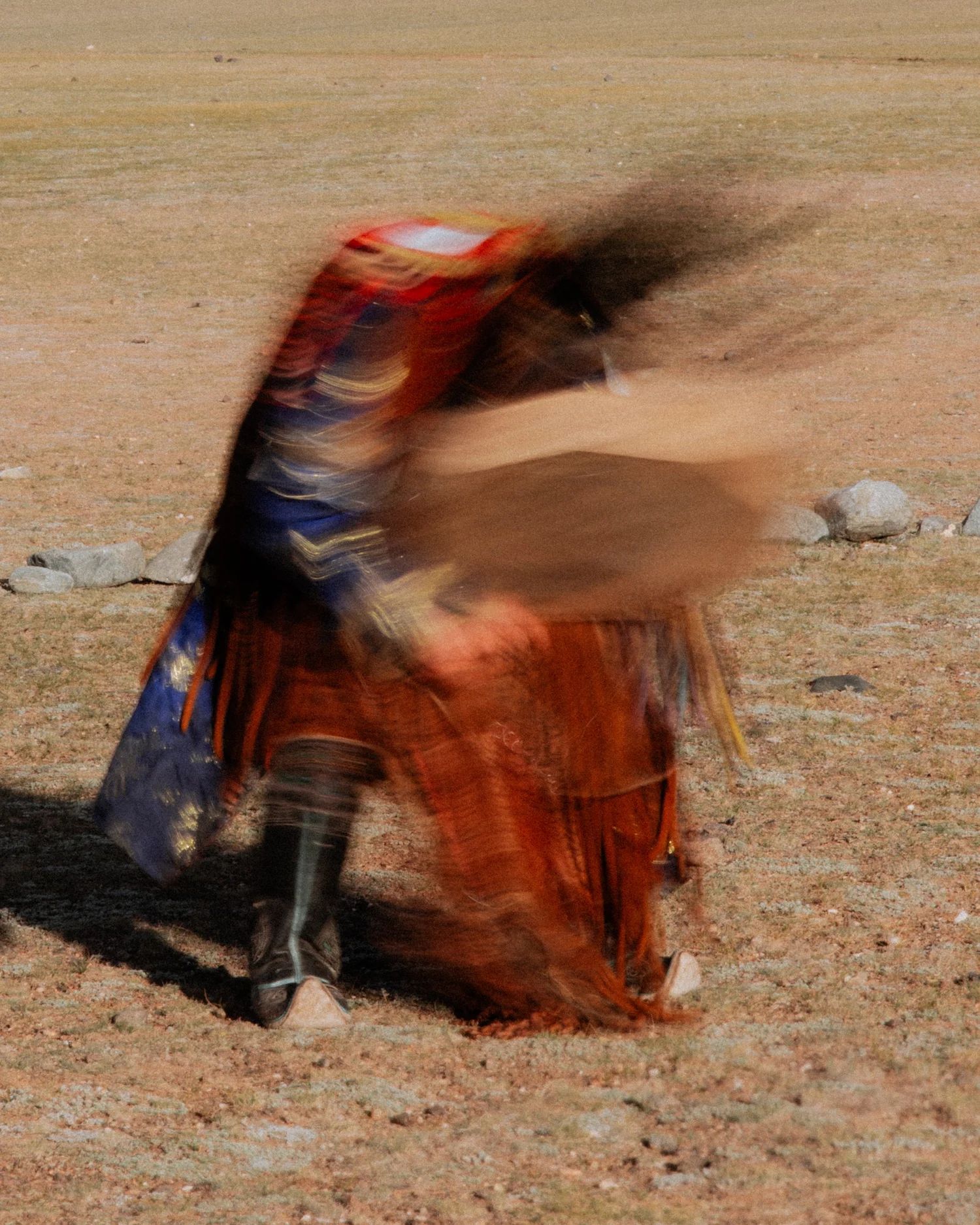 A shaman in motion during ceremony